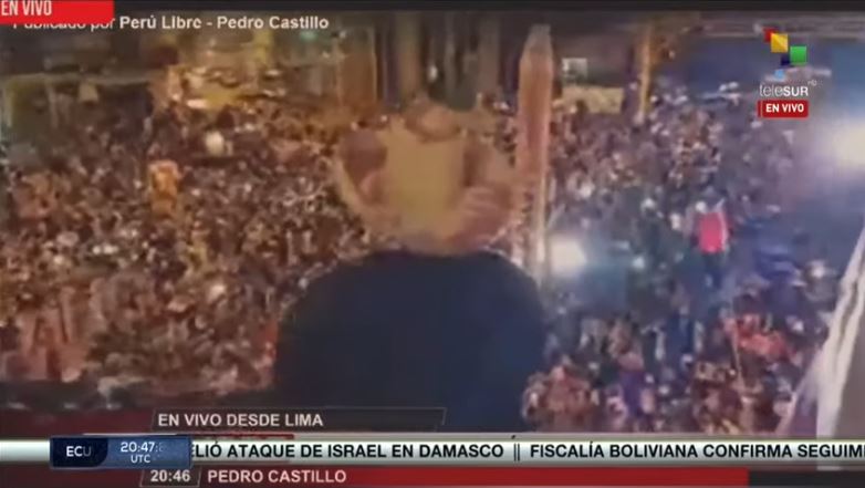 Pedro Castillo in Lima. Screenshot: TeleSur